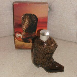 Collectible 70s Avon Western Boot Wild Country After Shave Amber Bottle with Box